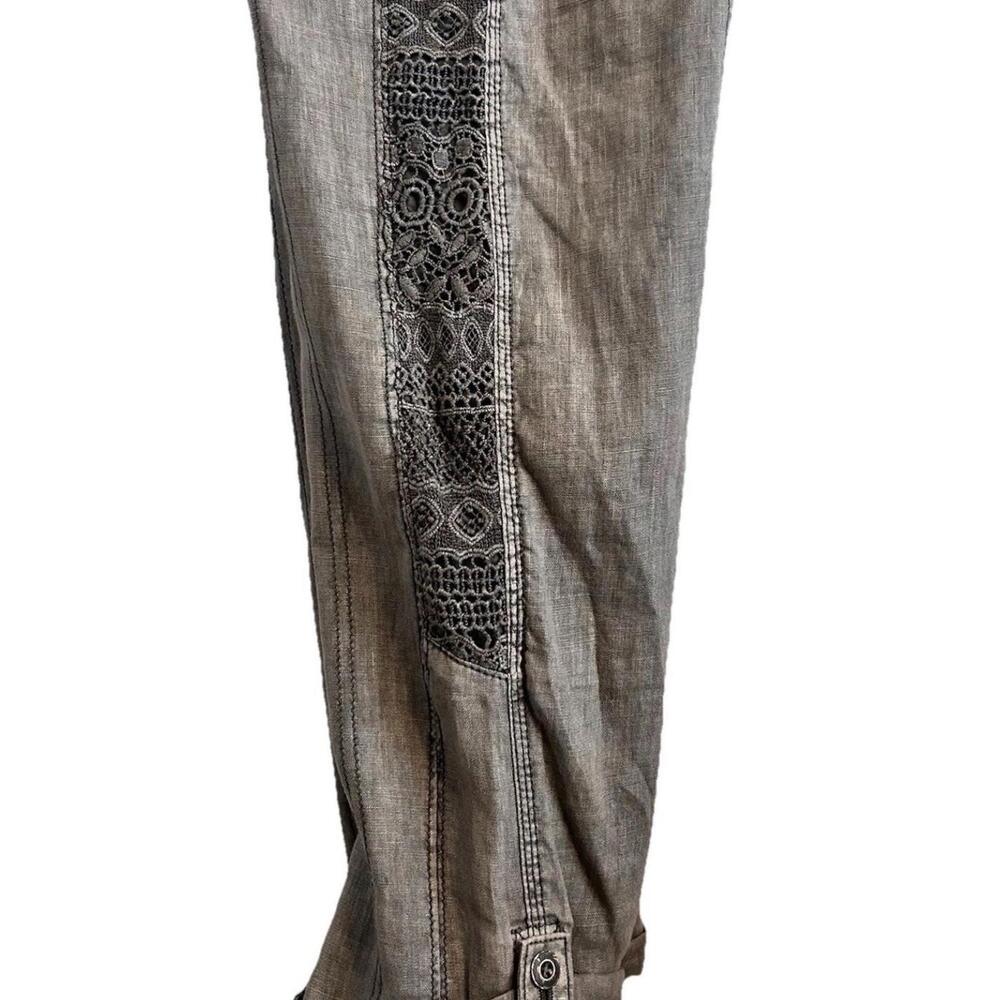 Anthropologie Hei Hei Linen Pants Women's  Marlena Crop Lace Crochet Gray Sz 27 - Picture 8 of 8